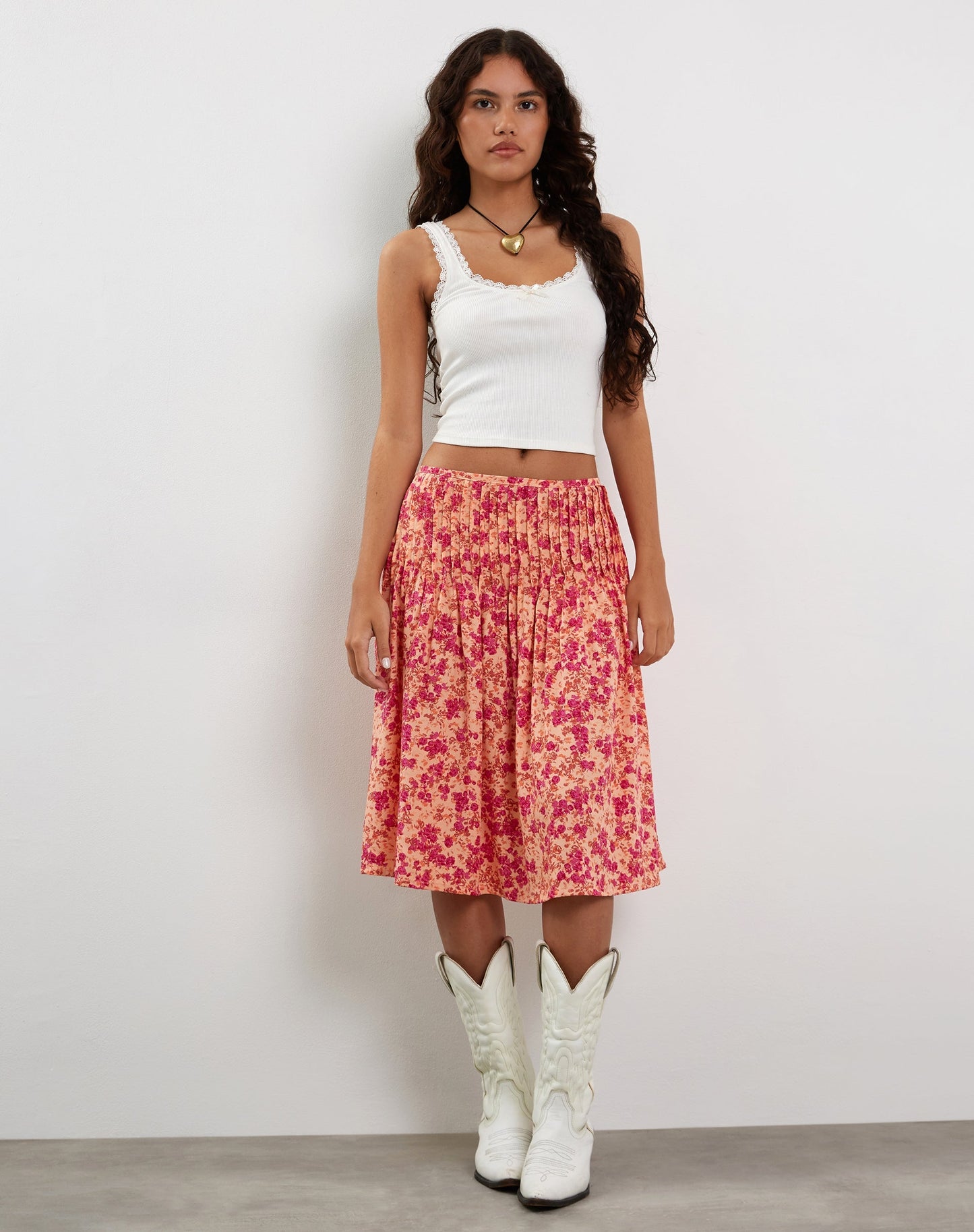 Asada Midi Skirt in Dark Wild Flower Cantaloupe