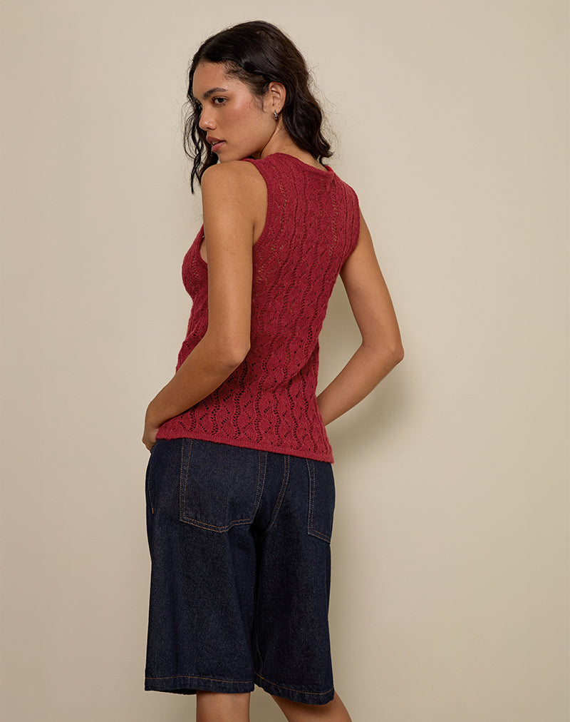 Birama Button Tank Top in Knit Red