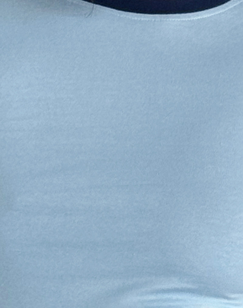 Bonija Long Sleeve Top in Nantucket Blue with Navy Piping and M Embroidery