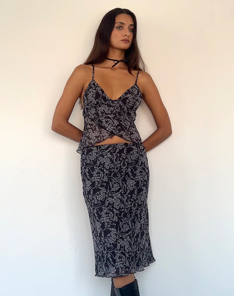 Cojira Mesh Butterfly Top in Black Baroque Print