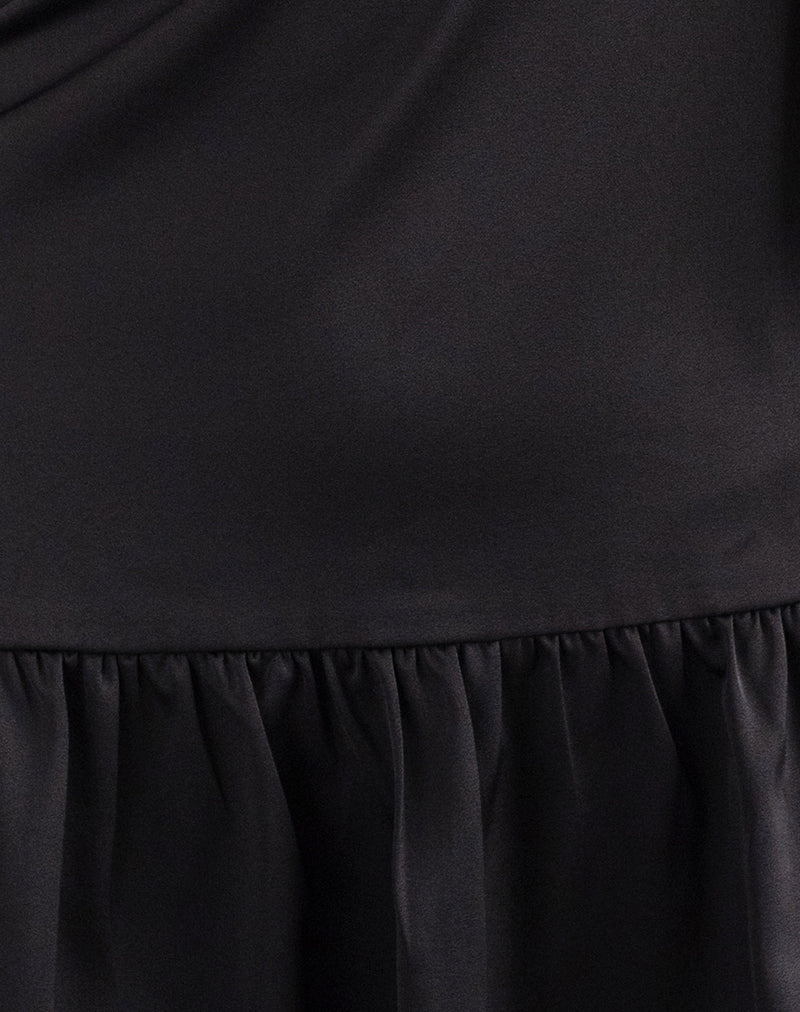 Distia Plunge Puff Mini Dress in Black