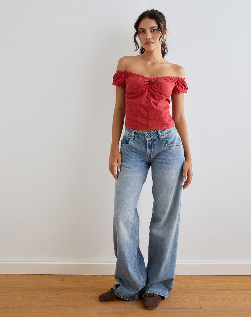 Fayra Bardot Corset Top in Dobby Red