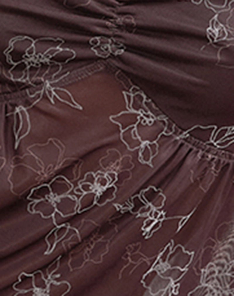 Fierza Cami Top in Doodle Flower Flock Brown