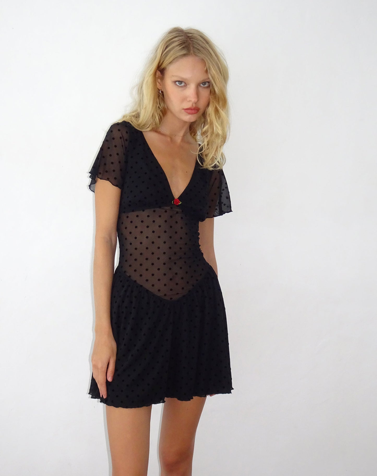 Geni Mini Dress in Polka Black Flock