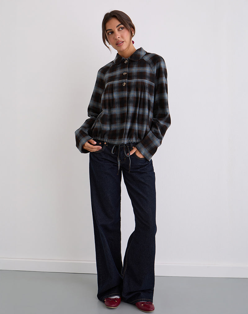 Harana Collar Jacket in Blue and Brown Check