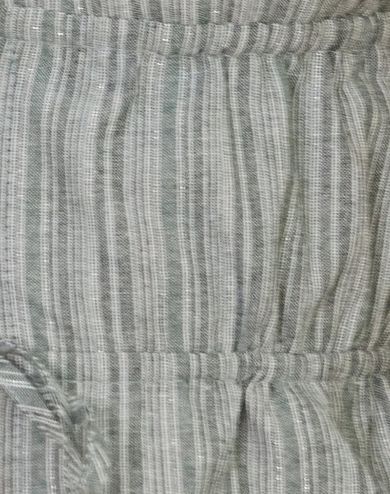 Hassna Double Tie Front Top in Green and White