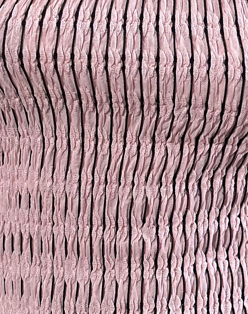 Idari One Shoulder Top in Stripe Textured Mesh Soft Pink