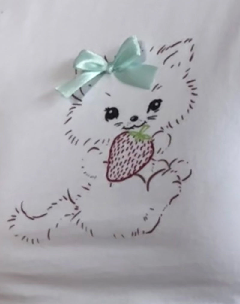 Izzy Tee in White with Strawberry Cat Print