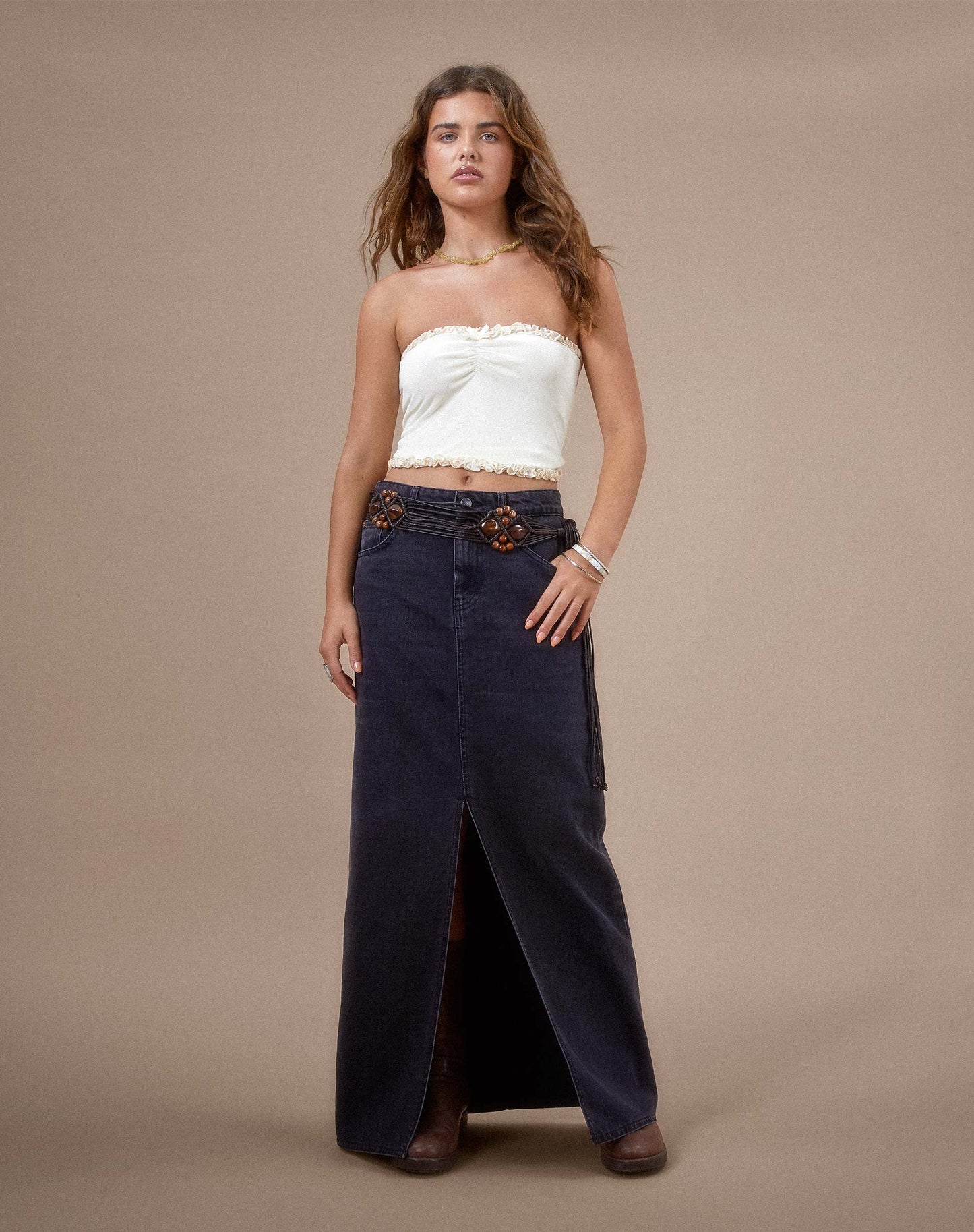 Jachai Frill Detail Bandeau Top in Off White