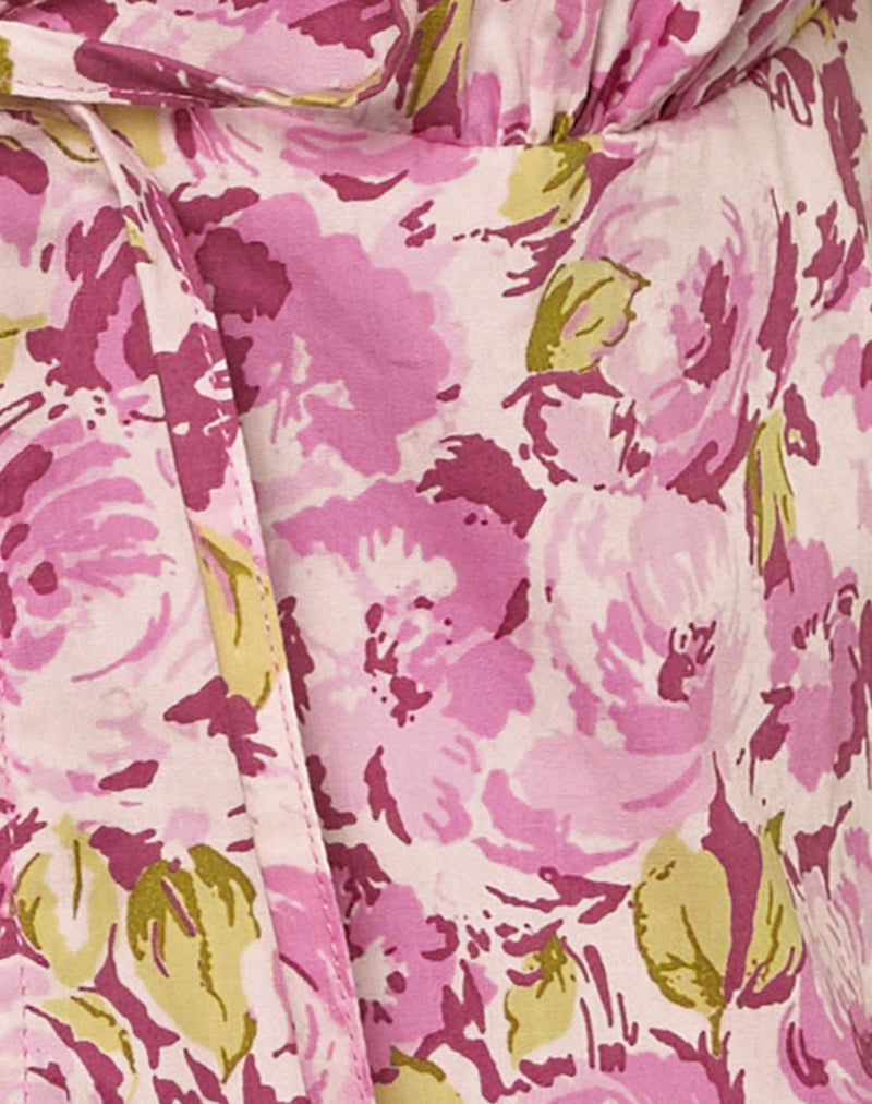 Leda Tie Front Top in Blossom Floral Pink