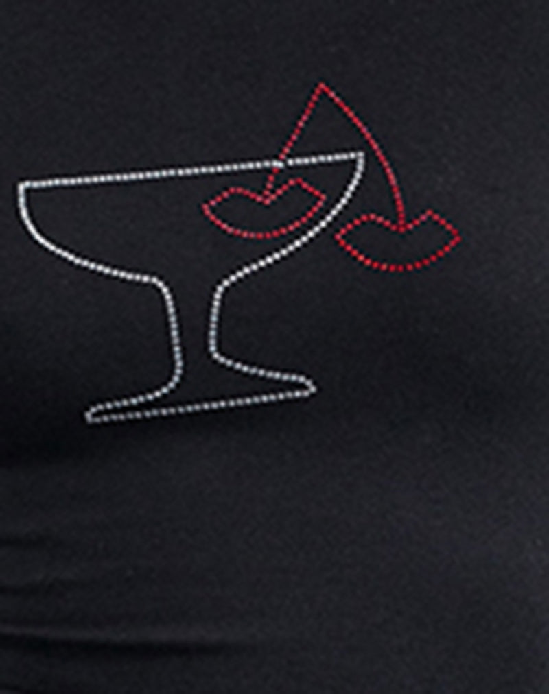Sutin Baby Tee in Black with Cocktail Glass Hotfix