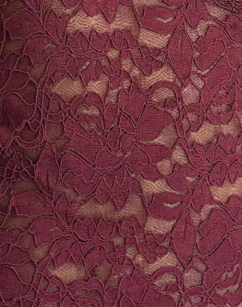 Lihat Top in Lace Burgundy with Pink Binding