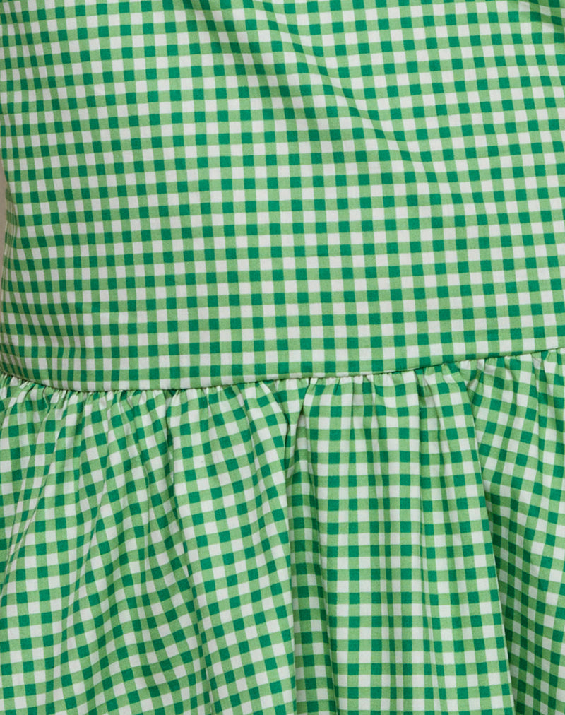 Munasa One Shoulder Mini Dress in Mini Gingham Green