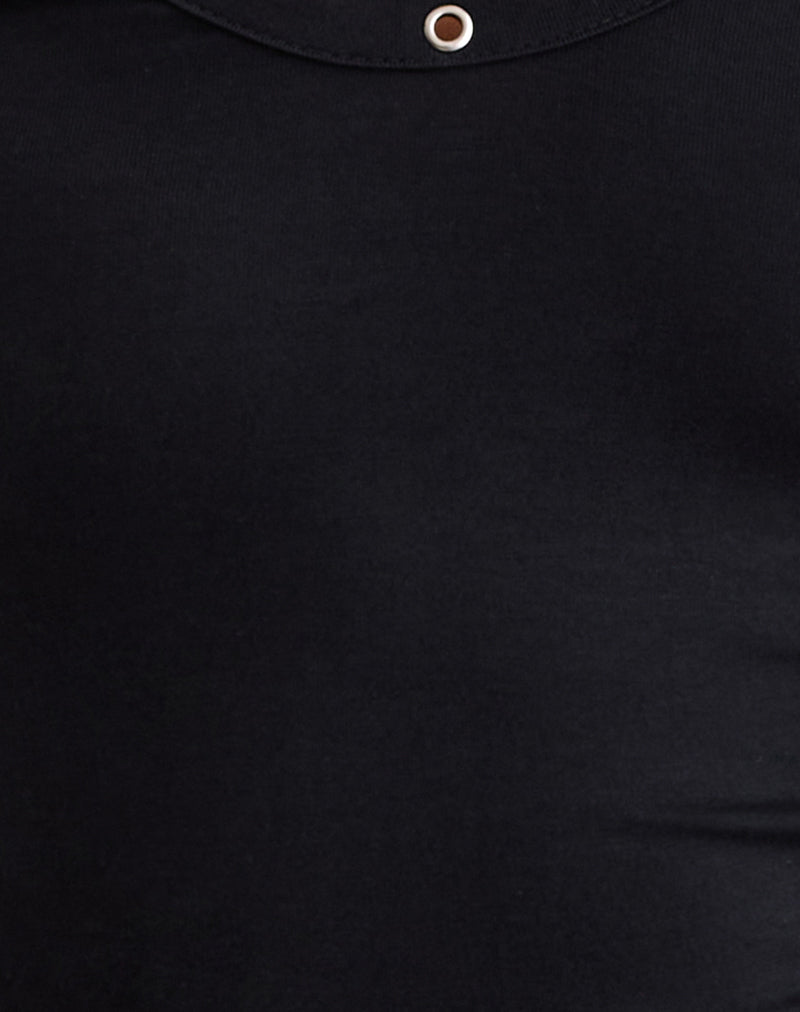 Myoga Studded Scoop Long Sleeve Top in Black