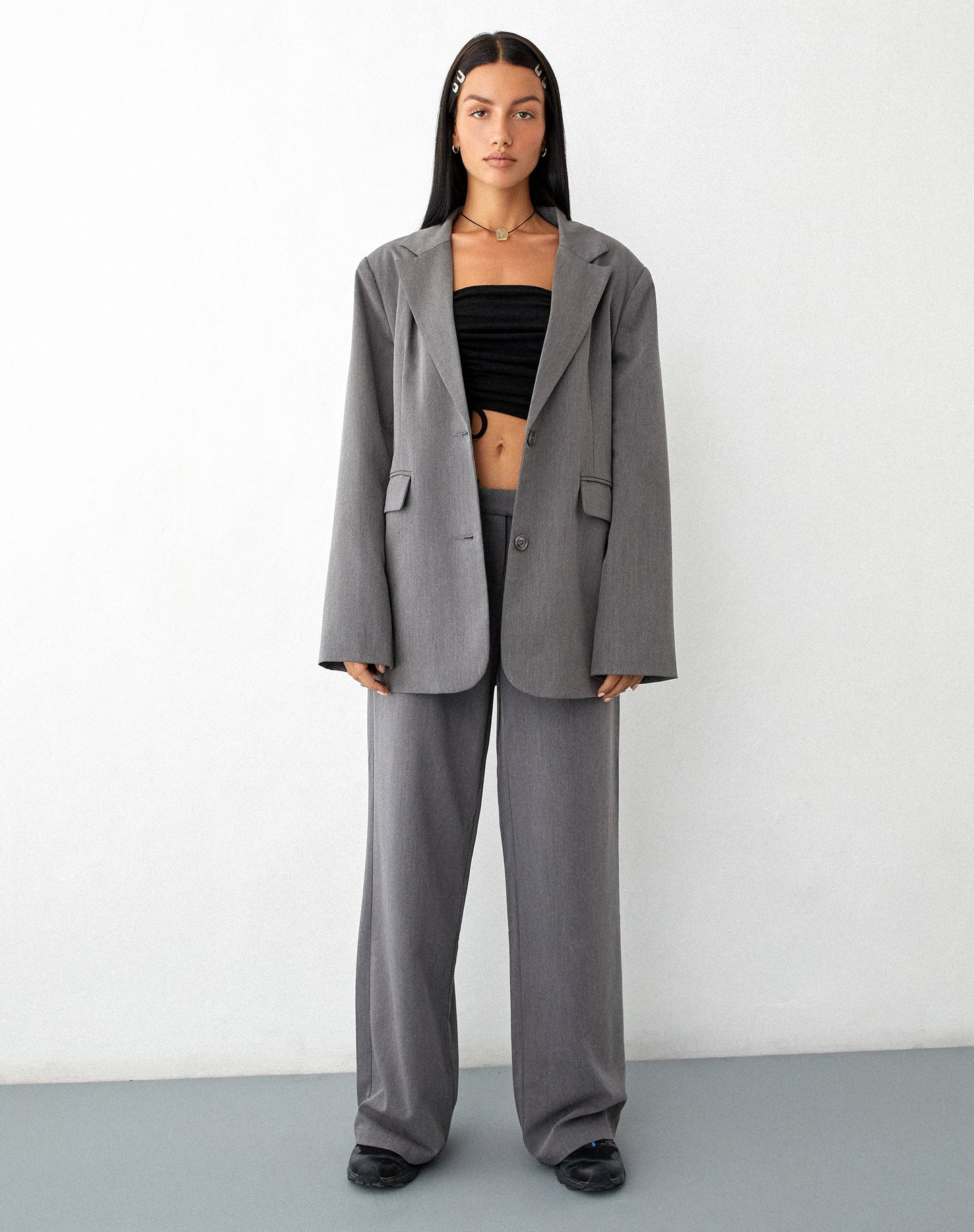 MOTEL X JACQUIE Maiwa Blazer in Tailoring Charcoal