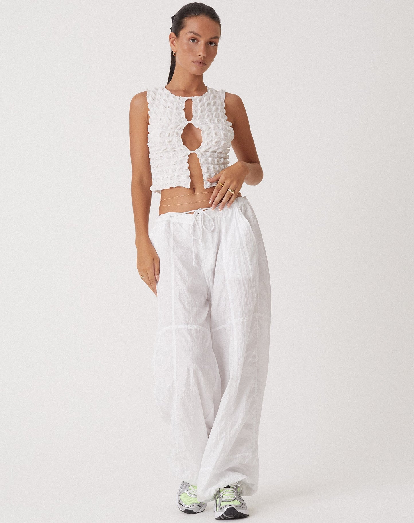 MOTEL X OLIVIA NEILL Nolan Cutout Top in Bubble Jersey True White