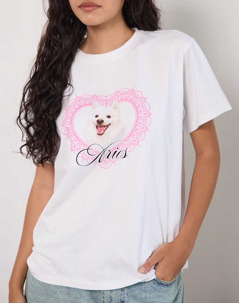 Oversize Basic Tee in White with Aries Motel Pet Print
