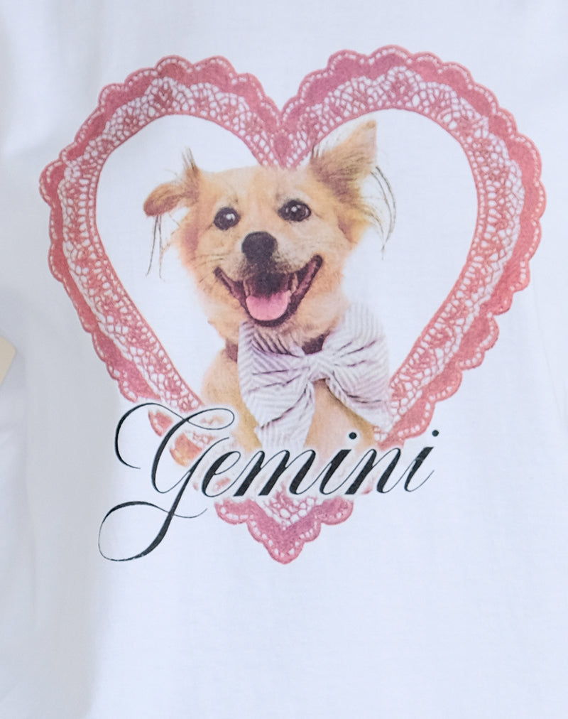 Oversize Basic Tee in White with Gemini Motel Pet Print