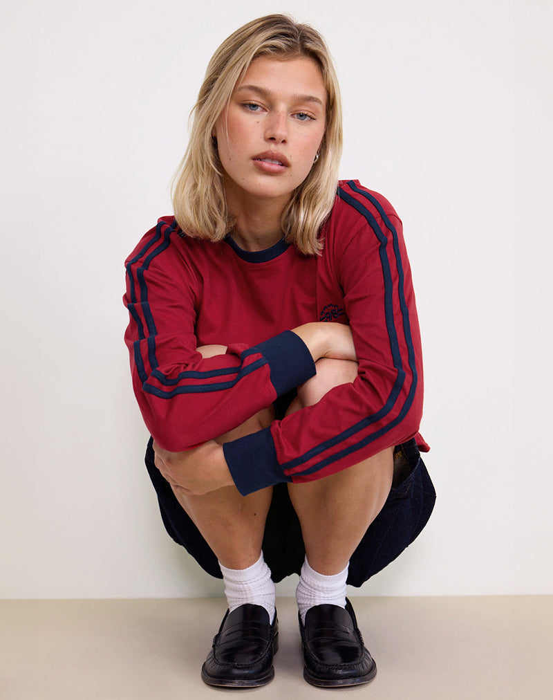 Prata Long Sleeve Top in Adrenaline Red with Navy Binding