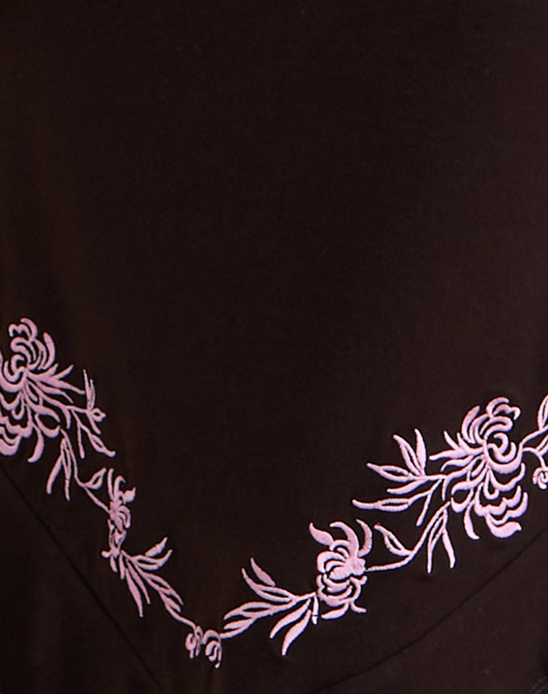 Quelin Midi Dress in Chocolate Brown with Rose Embroidery