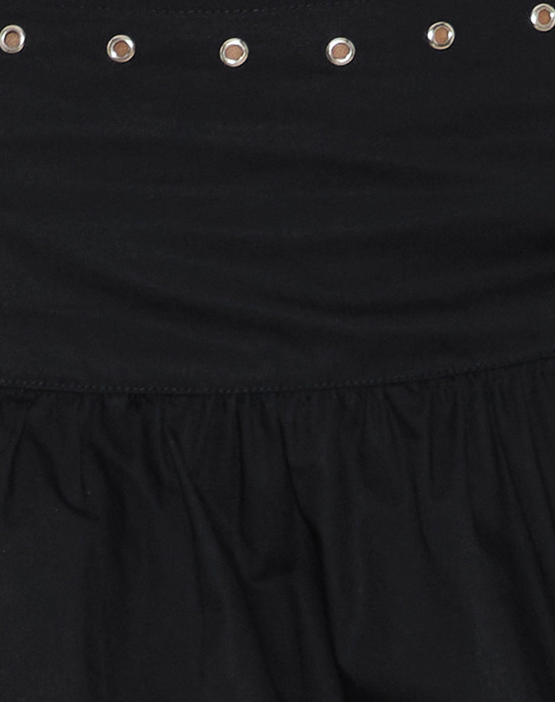Rafiya Skirt in Black with Eyelets