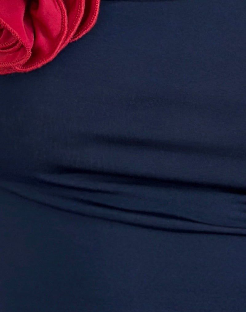 Rayla Top in Lycra Dark Navy with Red Rosette