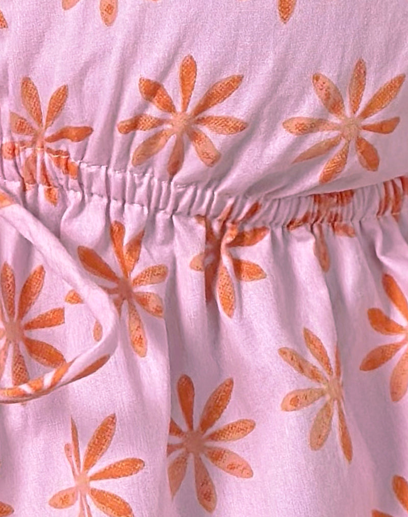 Rolia Tie Front Top in Tile Flower Pink