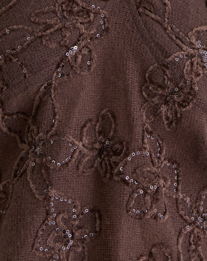 Ruwi Sequin Knit Halter Top in Dark Brown