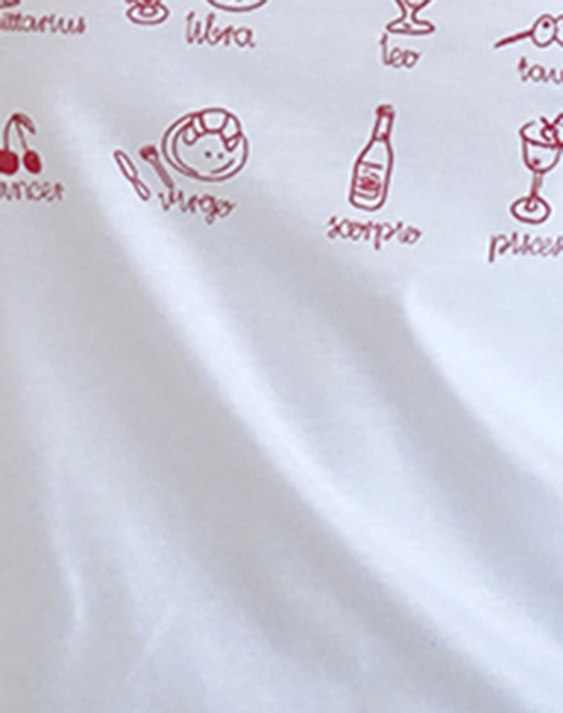Saki Tee in White with Red Star Signs Print