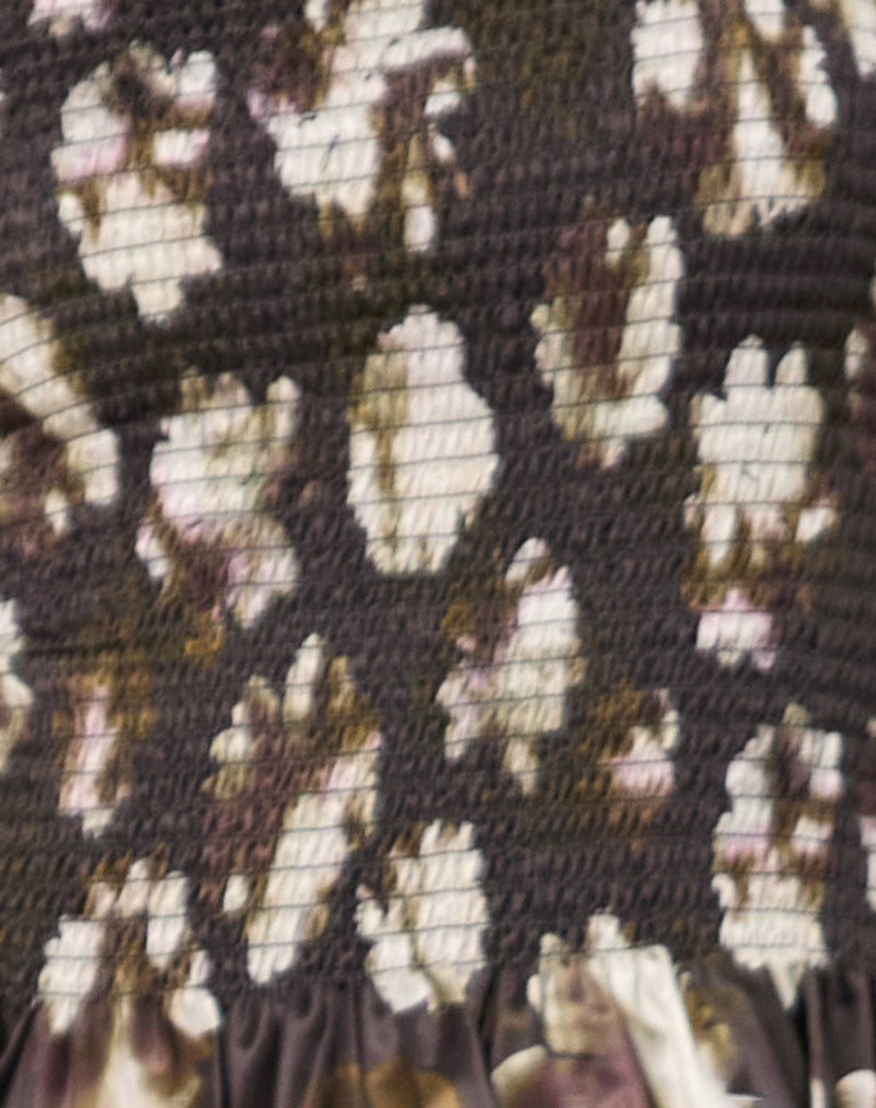 Sukai Shirred Top in Brown Floral Print