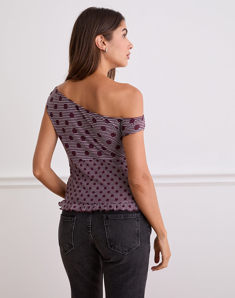 Tarya Asymmetric Top in Stripe Polka Plum
