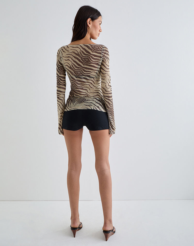 Tineko Off Shoulder Long Sleeve Top in Wild Animal Neutral