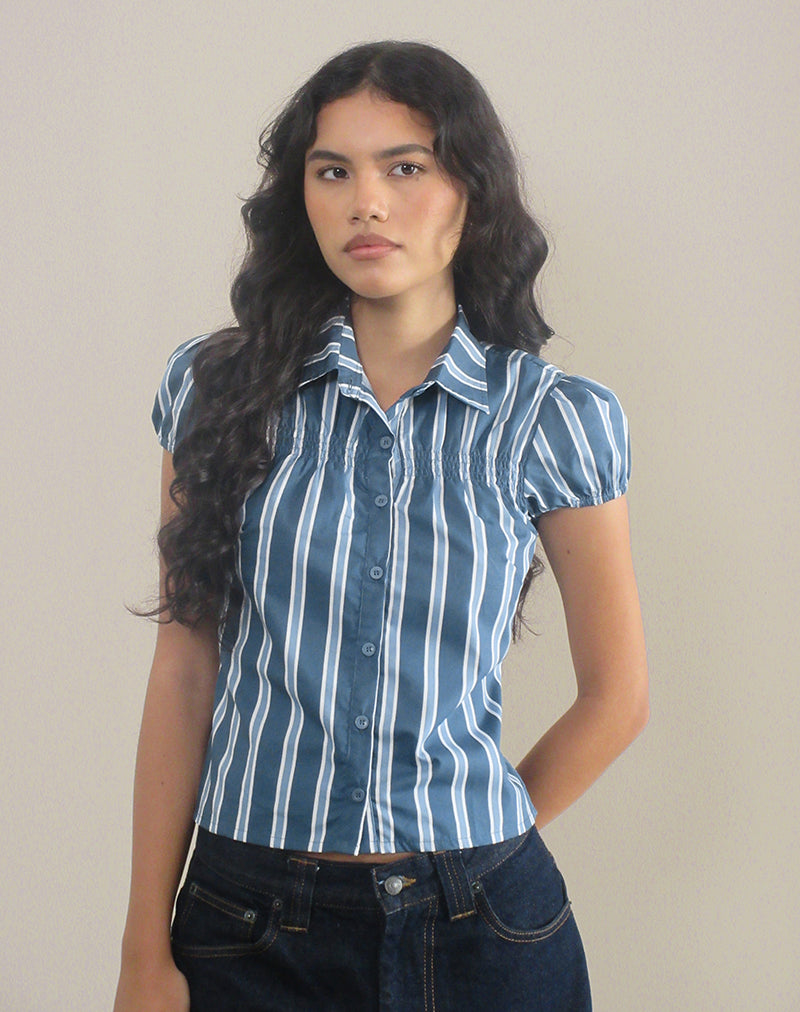 Ulsan Fitted Shirt in Poplin Formal Stripe Navy