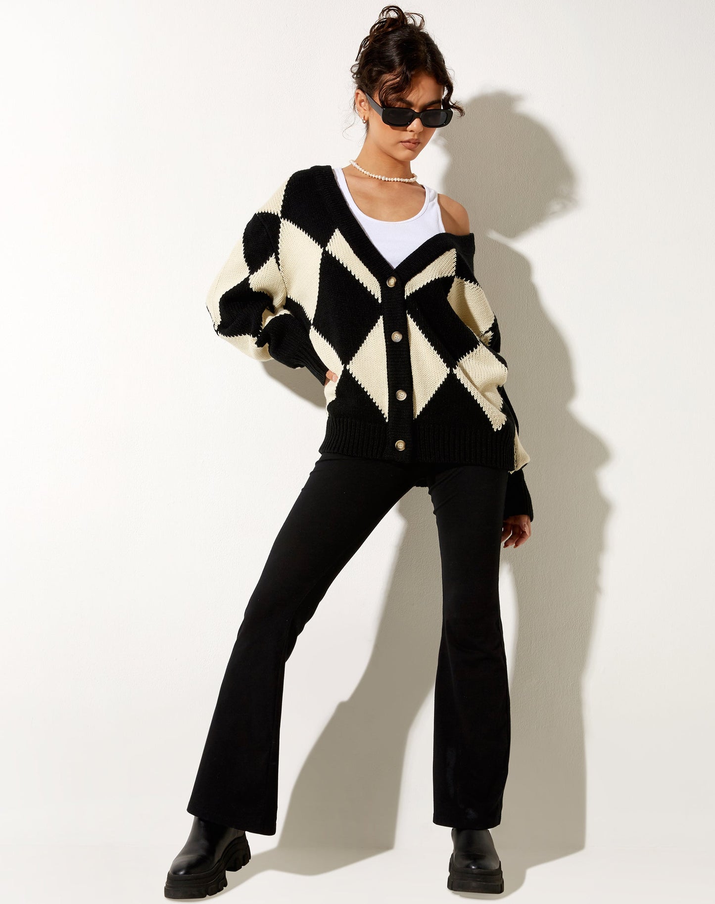 Uriela Cardigan in Harlequin Black and Off White