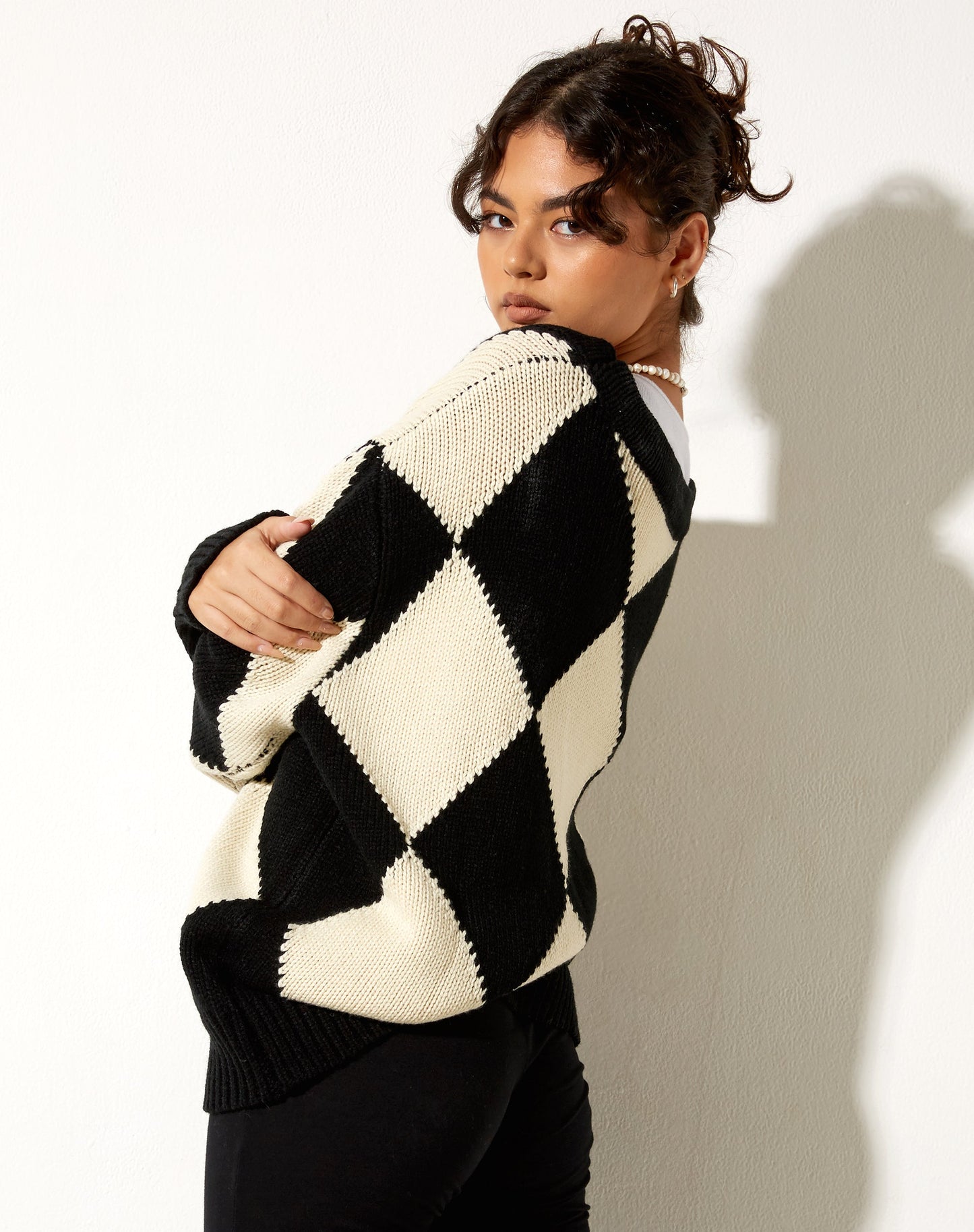 Uriela Cardigan in Harlequin Black and Off White