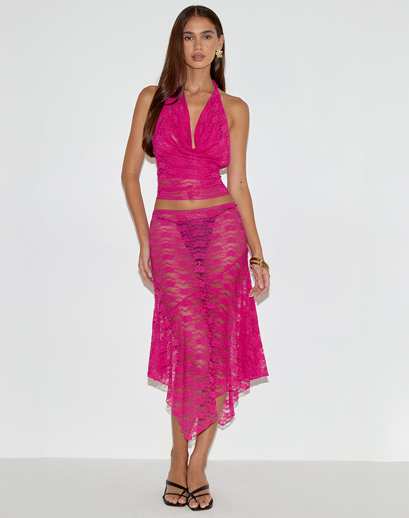 Cinta Low Rise Midi Skirt in Orchid Lace Hot Pink