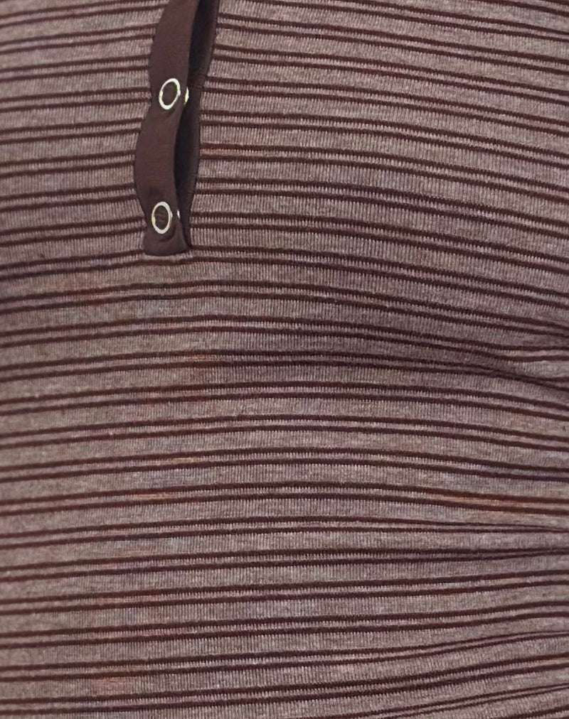Yusi Long Sleeve Top in Brown and Grey Stripe