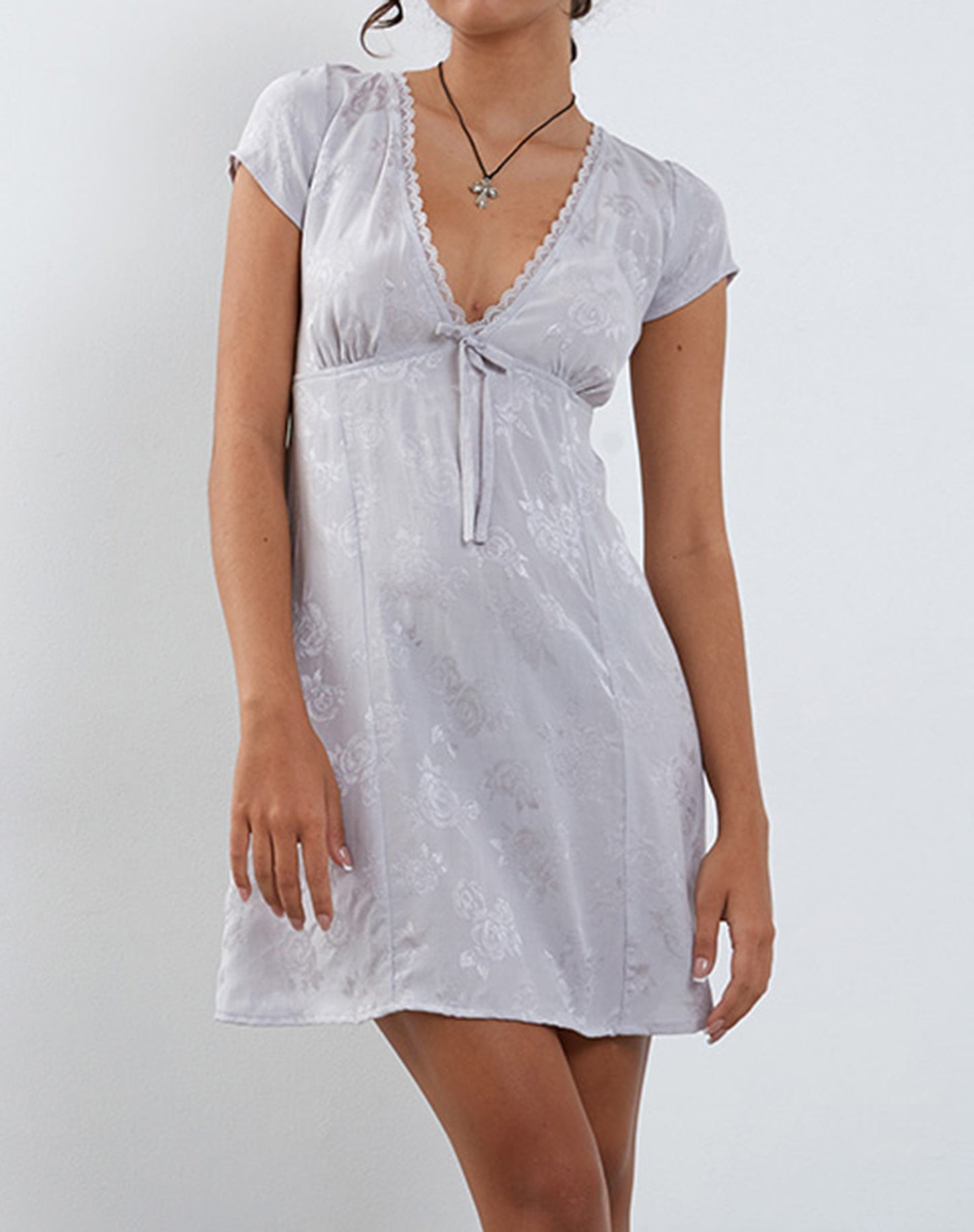Anjalia Mini Dress in Satin Rose Silver Grey