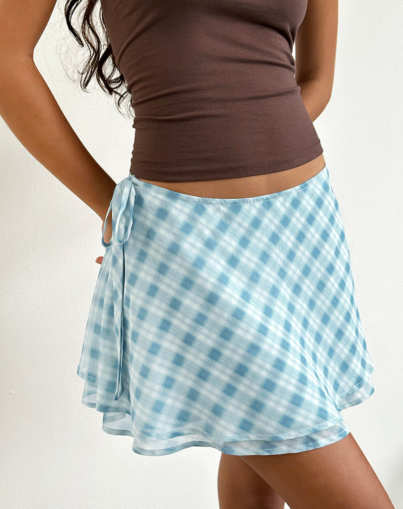 Anora Mini Skirt in Blurred Check Blue