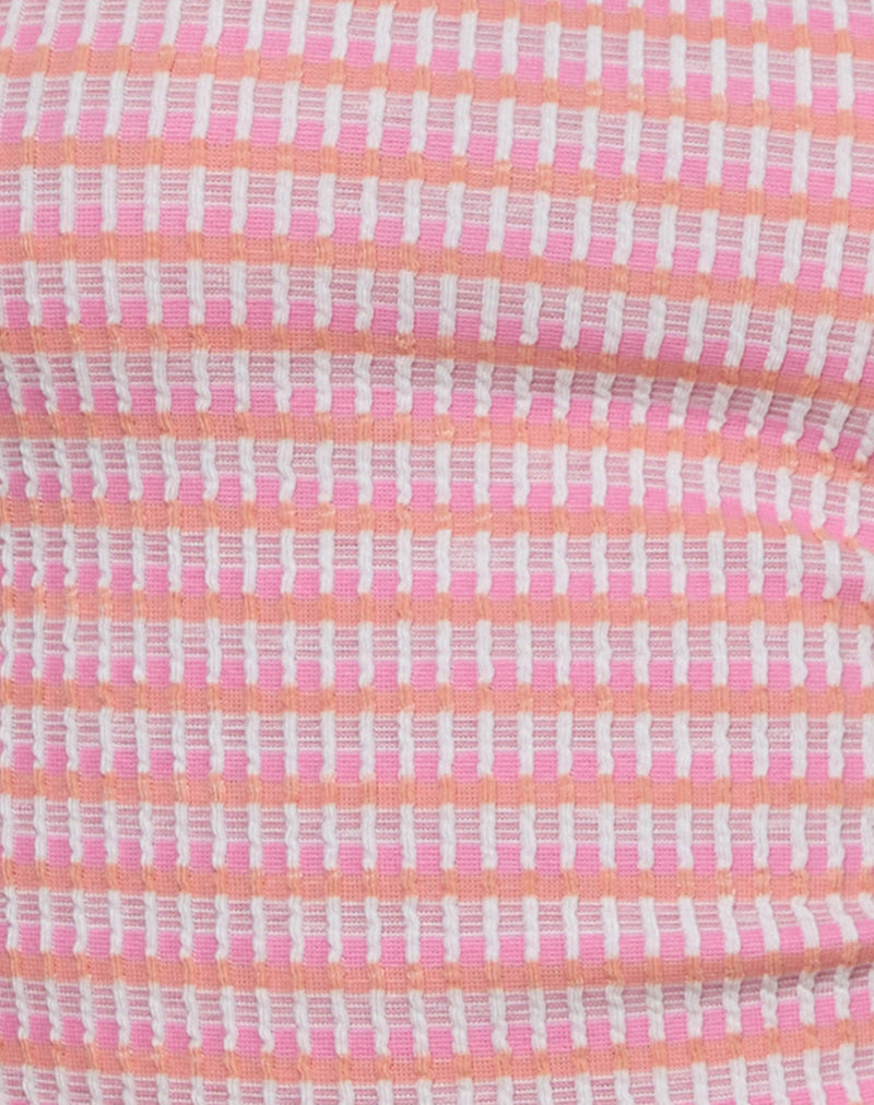 Aviel Top in Textured Rib Stripe Pink