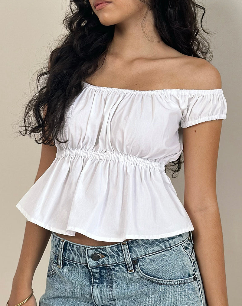 Briari Drawstring Top in Poplin White