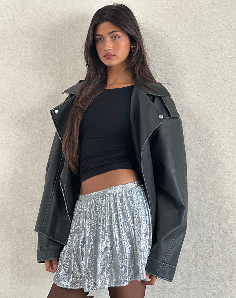 Chima Mini Skirt in Sequin Silver Chrome