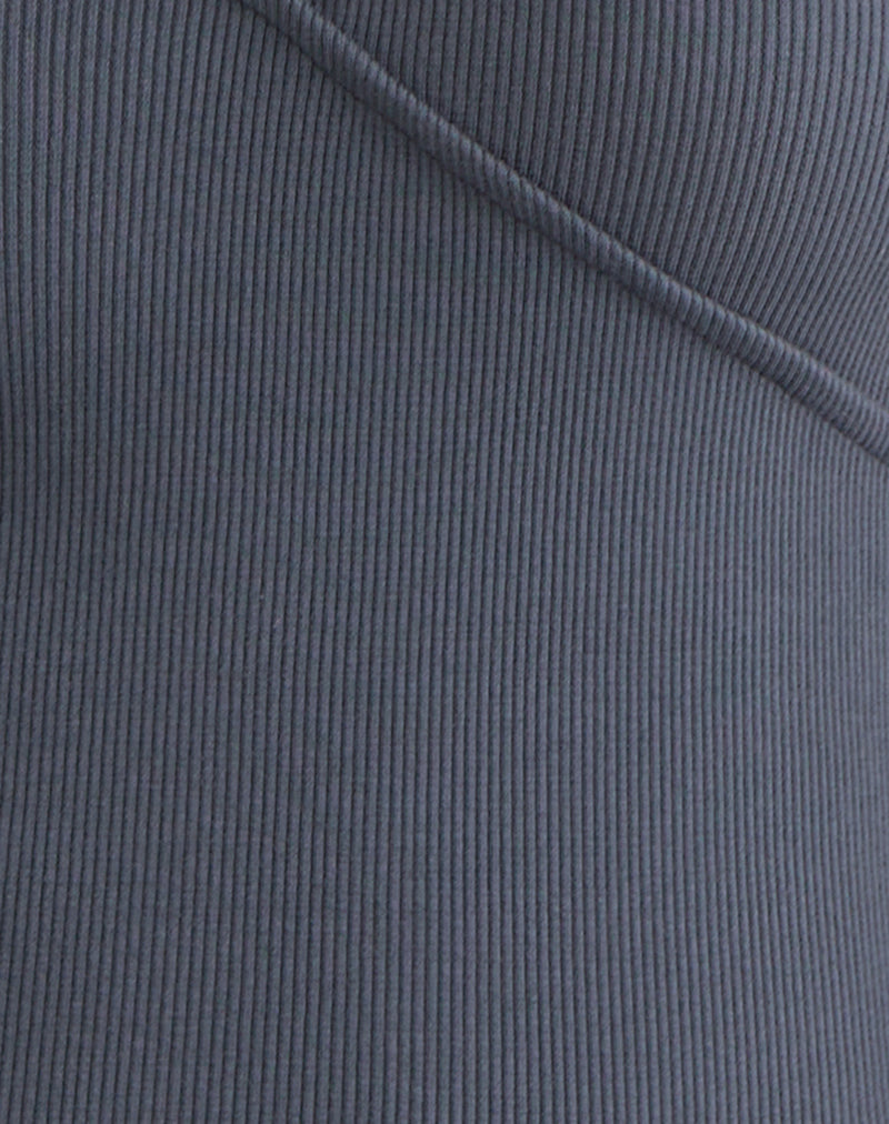 Dulcet Ribbed Plunge Long Sleeve Top in Blue Granite