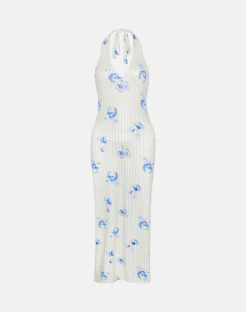 Fadwa Midi Dress in Floral Stripe Cream