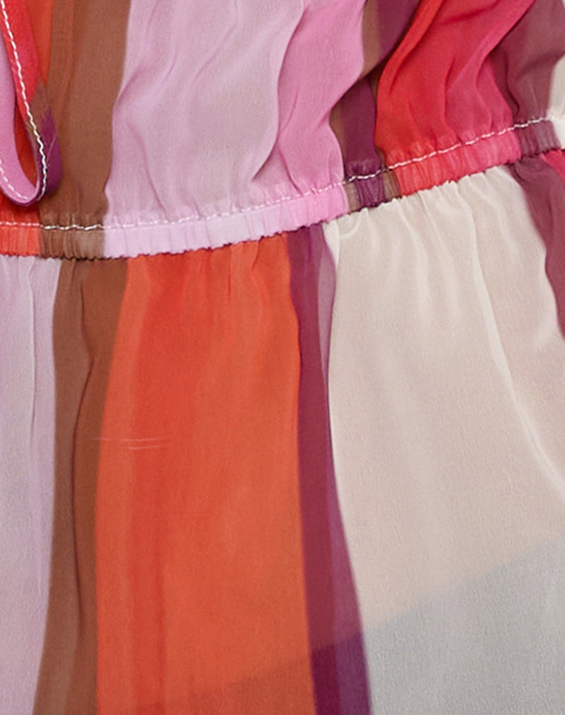 Hassna Halterneck Top in Pink Chiffon Painted Stripe