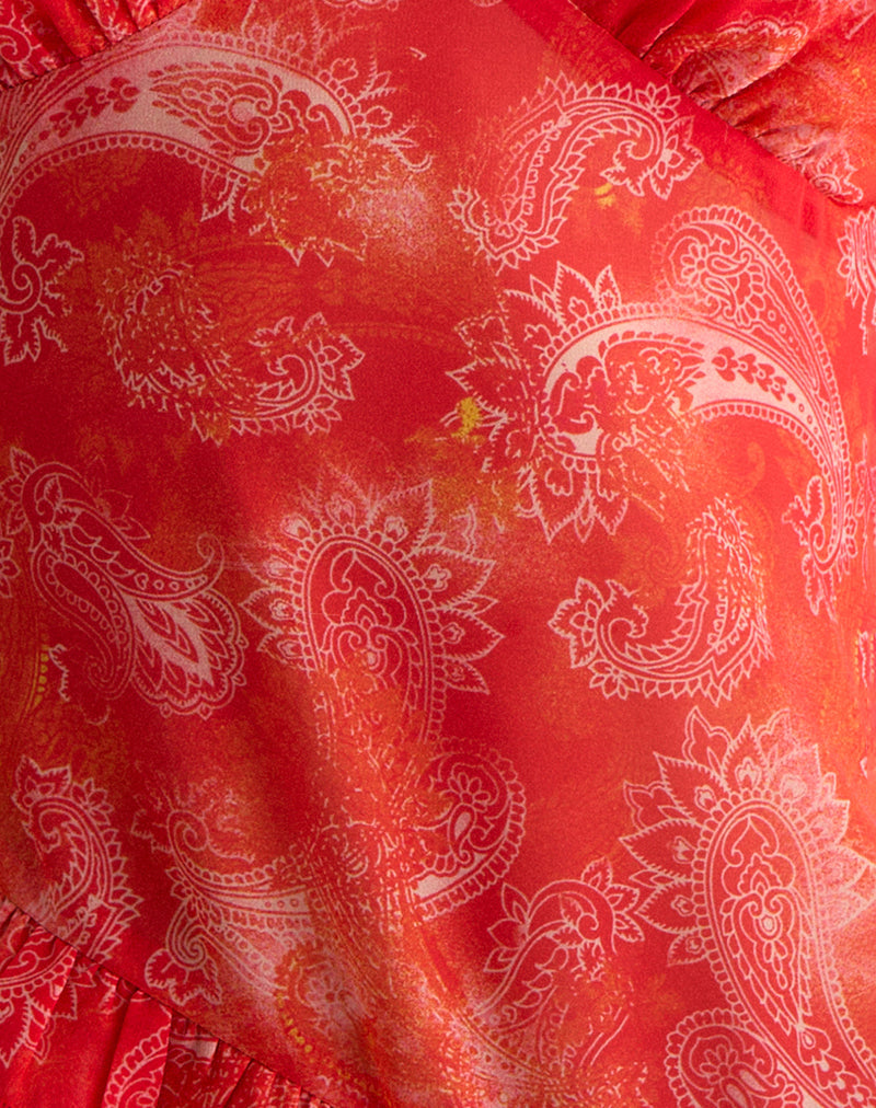 Iravela Asym Top in Paisley Chiffon Red