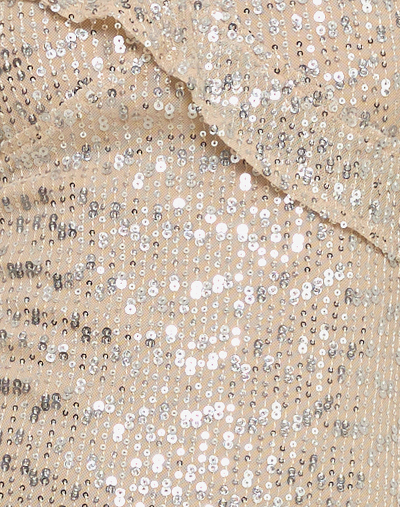 Iskaya Frill Mini Dress in Sequin Neutral