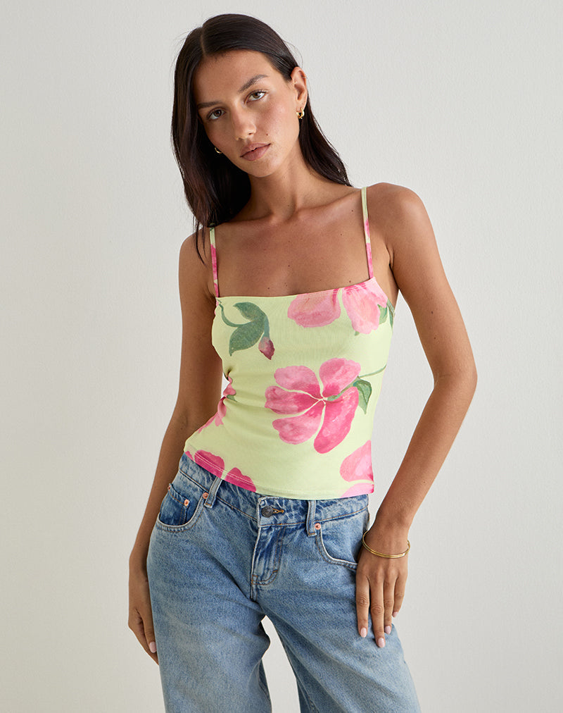 Jefita Cami Top in Watercolour Hibiscus Yellow