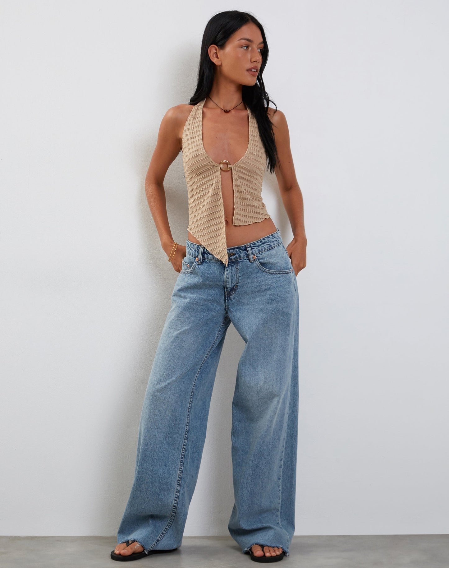 KACIE HALTER TOP 3D WAFFLE KNIT OAT