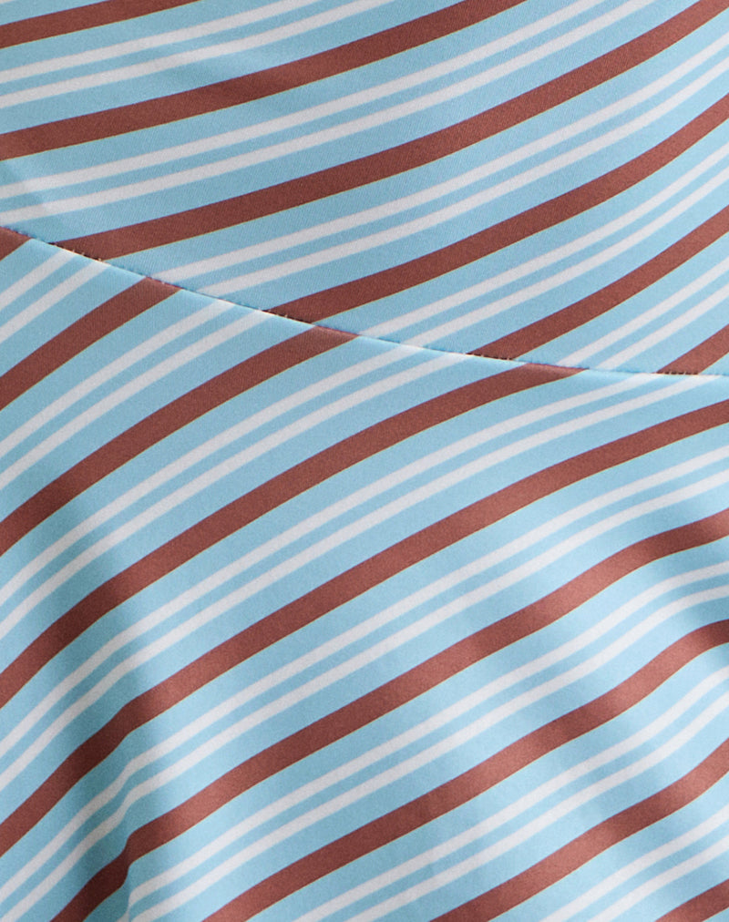 Kagari Mini Dress in Diagonal Stripe Light Blue